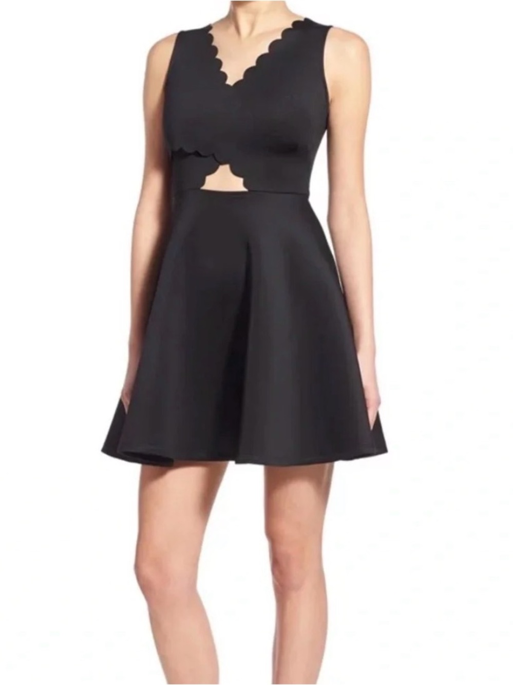 Soprano Classic Black Scallop V-Neck Fit & Flare Dress